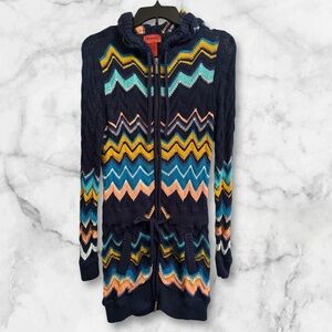 MISSONI For Target Womens Zig Zag Blue Hooded Cardigan Sz M